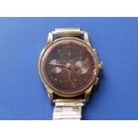 A late 20thC gent's 18ct gold Chronographe Suisse wrist watch, with centre seconds, two subsidiary