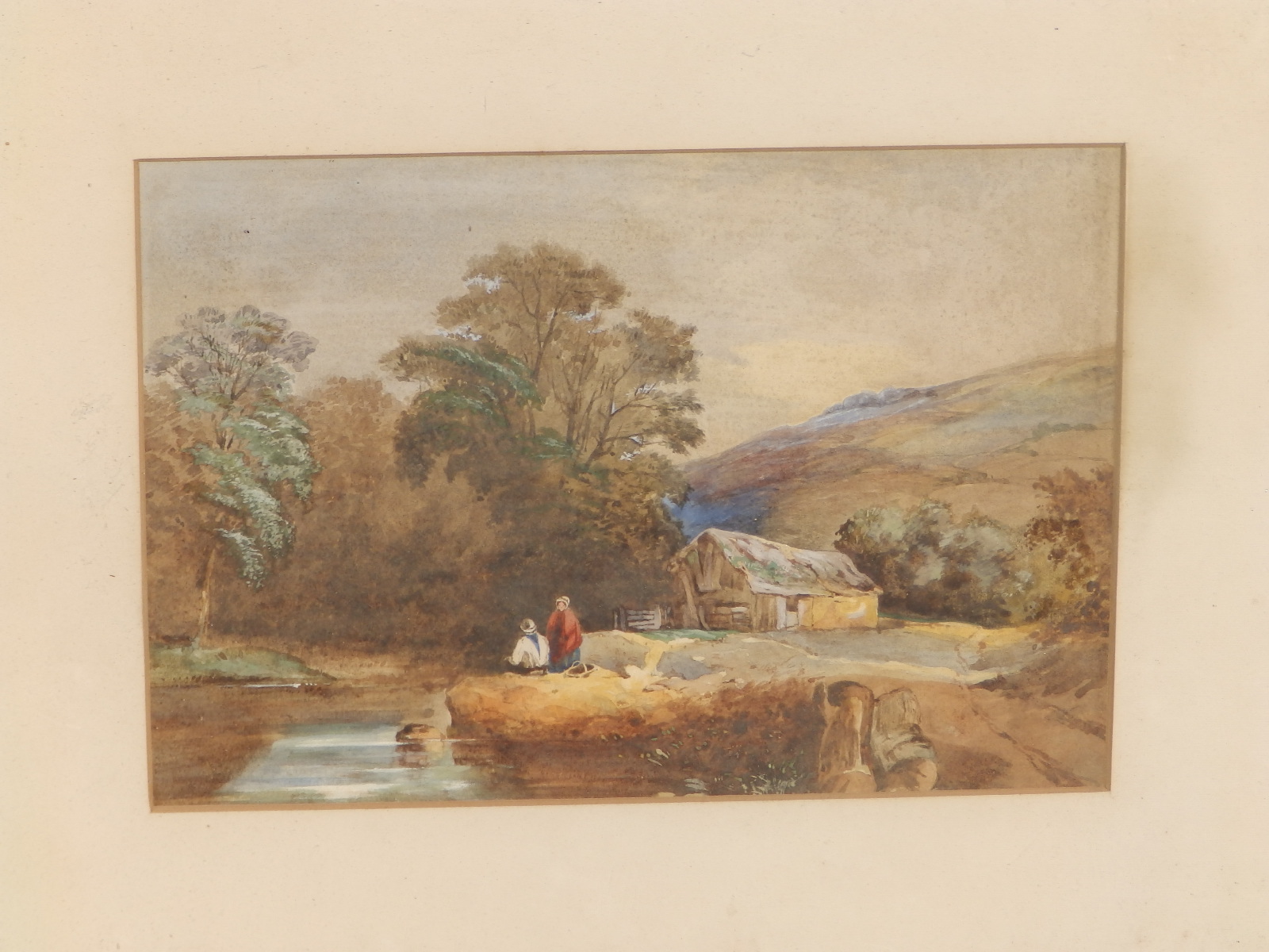 19thC British School - Two figures by a millstream, 8" x 11".