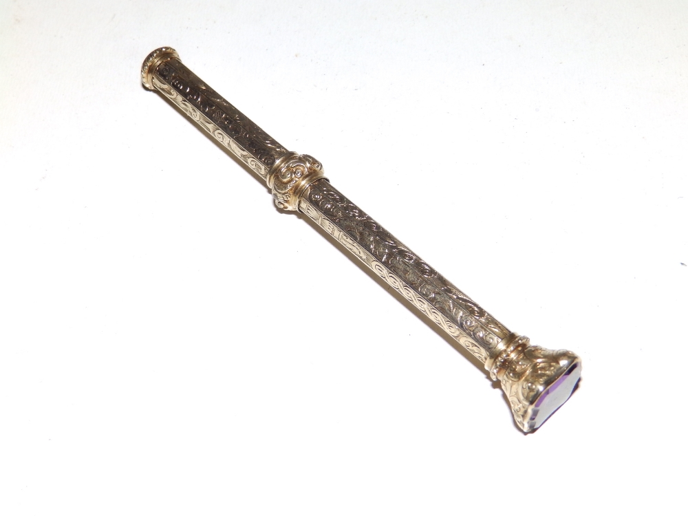 A Victorian propelling pencil with amethyst endstone, 4" retracted, three silver propelling - Bild 2 aus 5