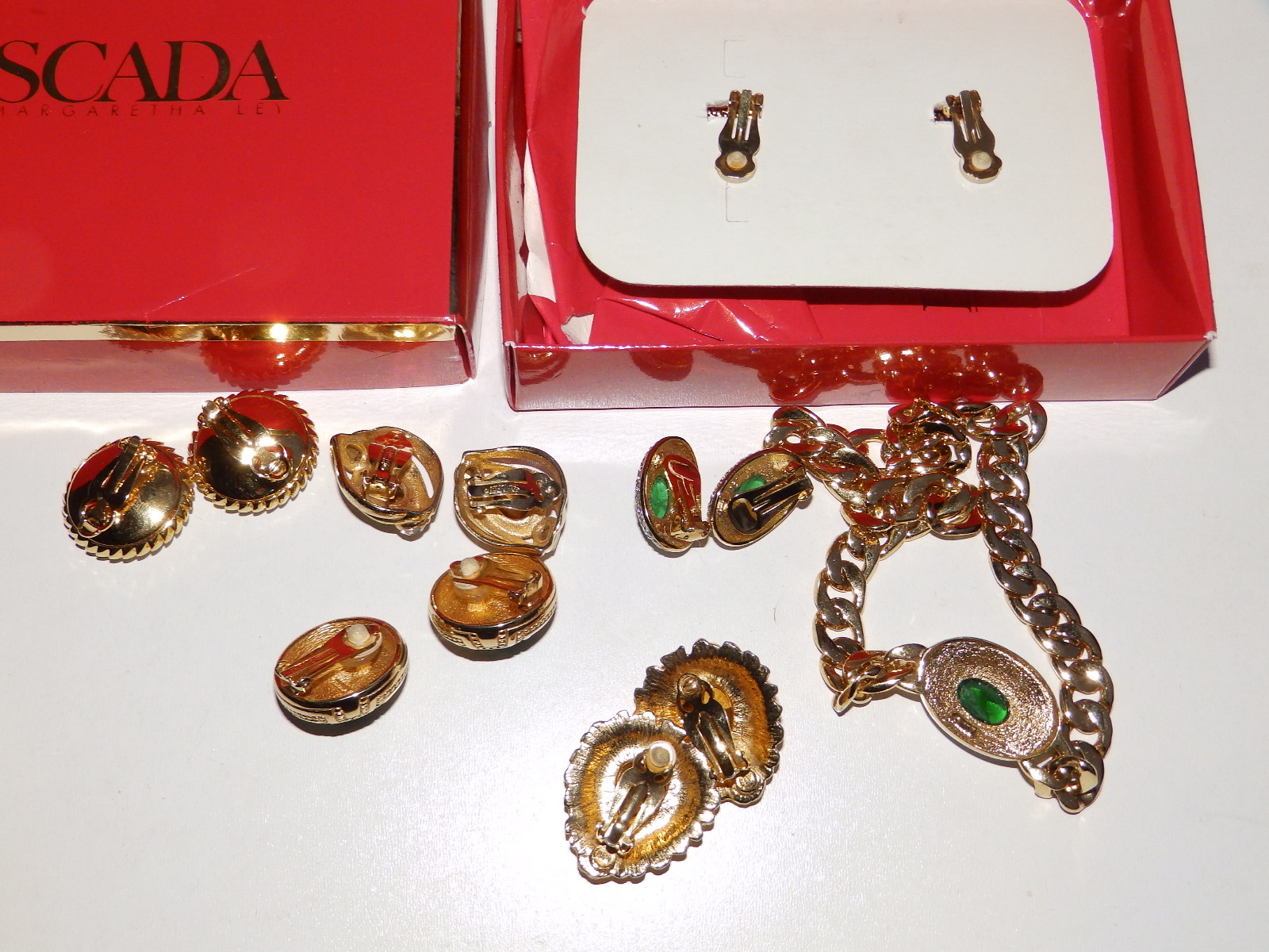 A boxed pair of large Escada gilt layered disc earrings, a pair of Butler & Wilson heart shaped - Image 2 of 2