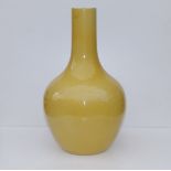 An 18thC Chinese Imperial yellow glazed porcelain bottle vase, 15.5" high - base drilled for use