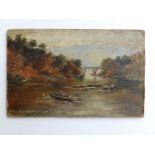 R (?) Wilkins - small 19thC oil on board - 'The Old Weir Bridge, Killarney', signed & inscribed, 3.