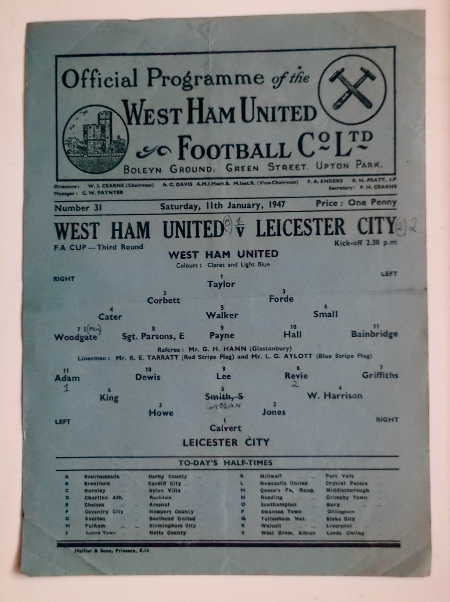 1946-47 WEST HAM V LEICESTER CITY FA CUP