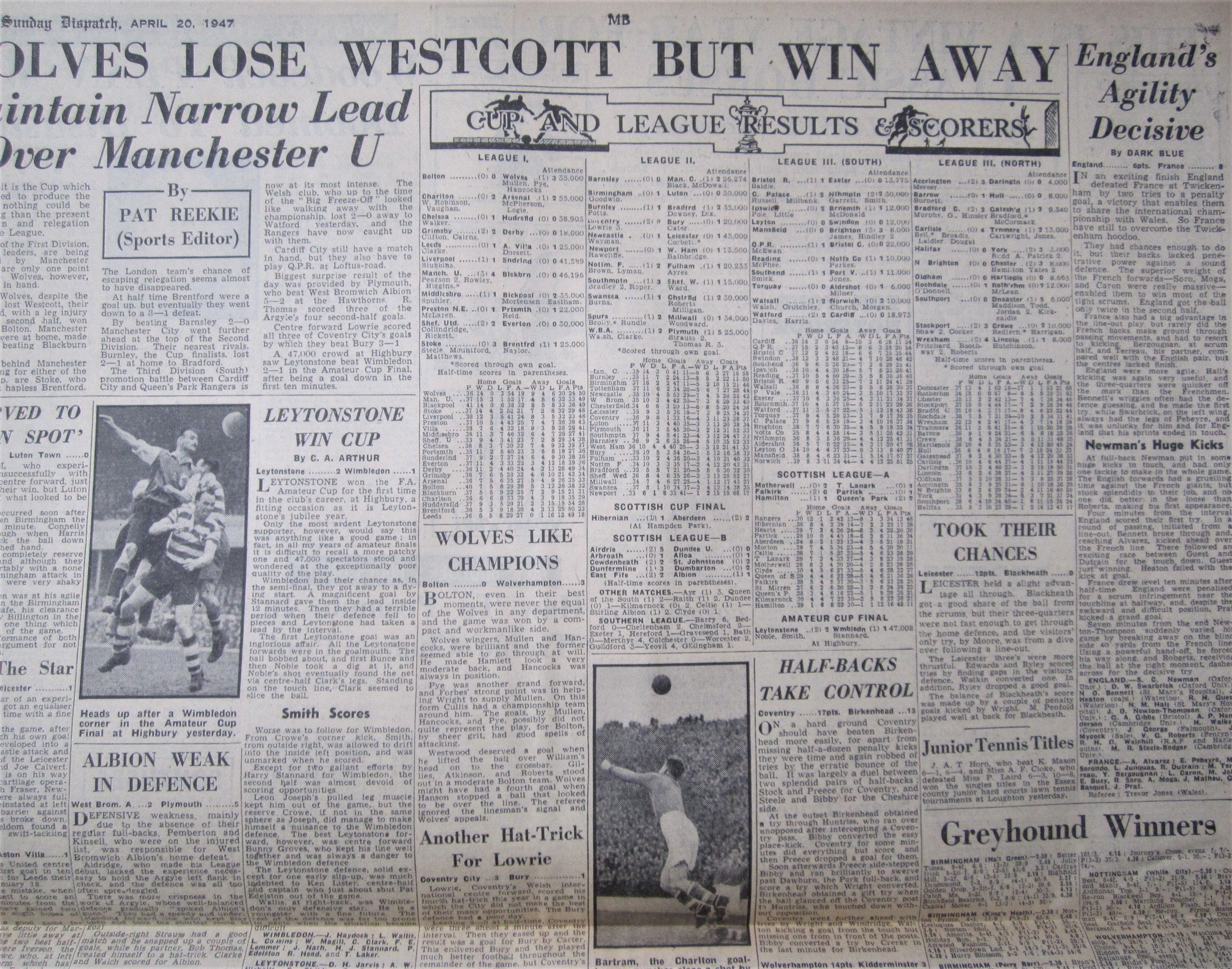 1947 BOLTON WOLVES BIRMINGHAM LUTON WEST BROM WIMBLEDON LEEDS VILLA LEYTONSTONE PLYMOUTH