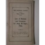 THE FOOTBALL LEAGUE LIST OF REFEREES & LINESMEN AUG / SEPT 1926