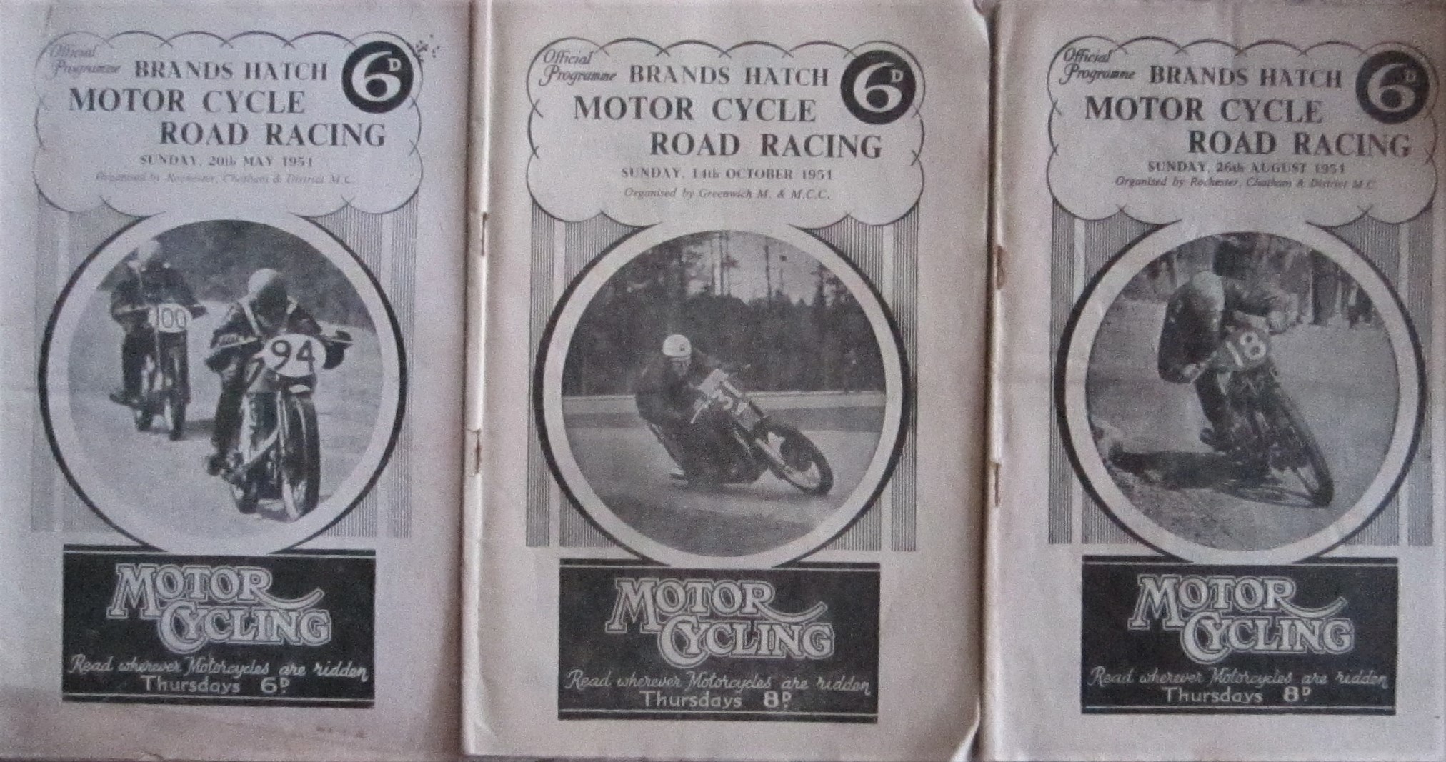 MOTORCYCLE RACING - THREE X BRANDS HATCH PROGRAMMES FROM 1951