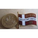 SPEEDWAY - 1971 OLE OLSEN WORLD CHAMPION GILT BADGE