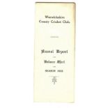 CRICKET - WARWICKSHIRE C.C.C. ANNUAL REPORT 1922