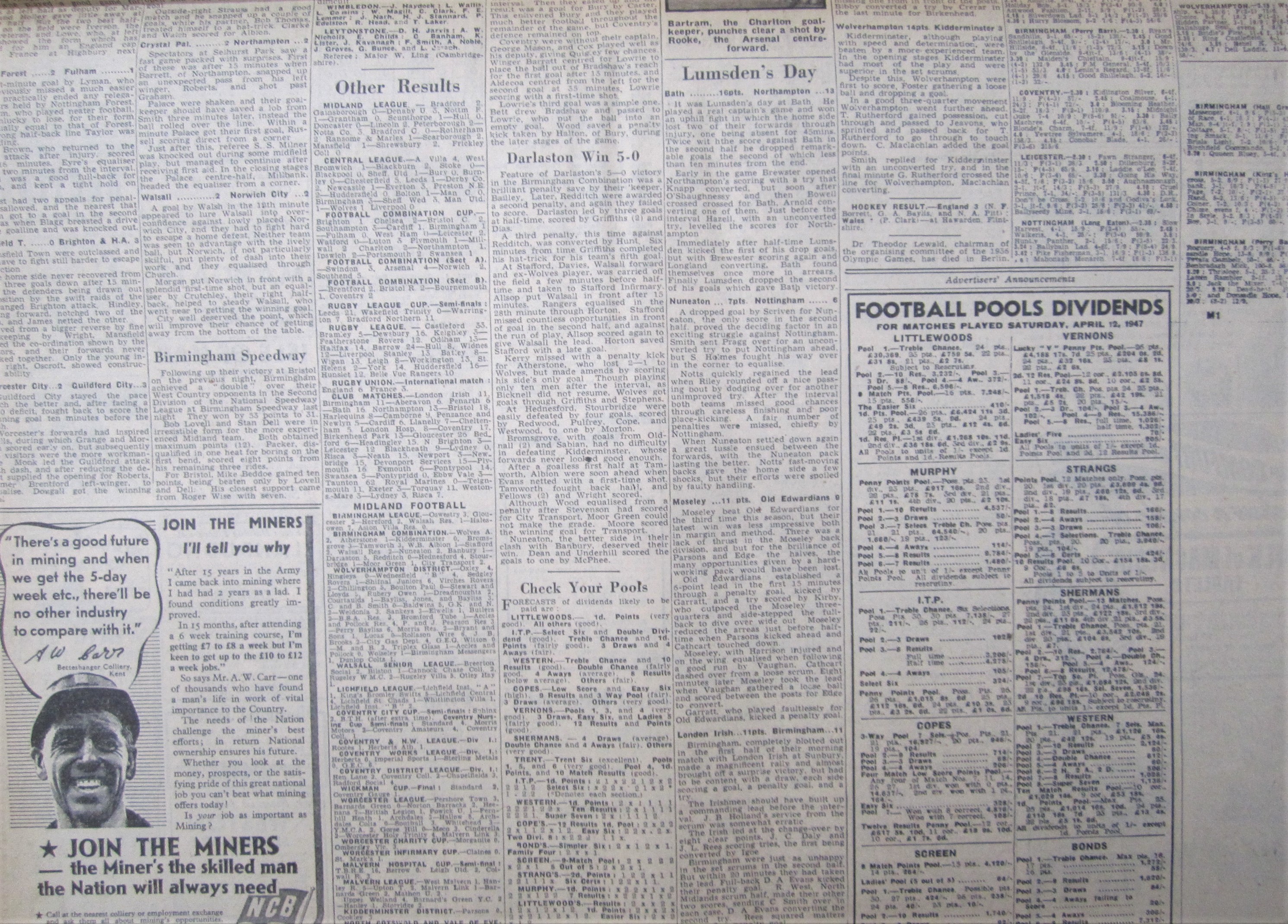 1947 BOLTON WOLVES BIRMINGHAM LUTON WEST BROM WIMBLEDON LEEDS VILLA LEYTONSTONE PLYMOUTH - Image 2 of 3