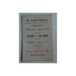 1912 ENGLAND V THE SOUTH TRIAL MATCH AT TOTTENHAM - PLAYERS ITINERARY ( WBA, VILLA, W.HAM, CHELSEA