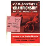 SPEEDWAY - 1959 WORLD FINAL PROGRAMME & TICKET