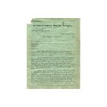 BOXING - TYPED LETTER FROM C.J. HARVEY NEW YORK TO OWEN MORAN BIRMINGHAM UK 1936