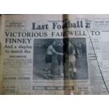 TOM FINNEY - NEWSPAPER COVERING HIS LAST GAME FOR PRESTON V LUTON