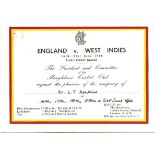 CRICKET - ENGLAND V WEST INDIES @ LORD'S 1966 VIP TICKET