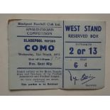 TICKET - 1972-73 BLACKPOOL V COMO ANGLO ITALIAN CUP