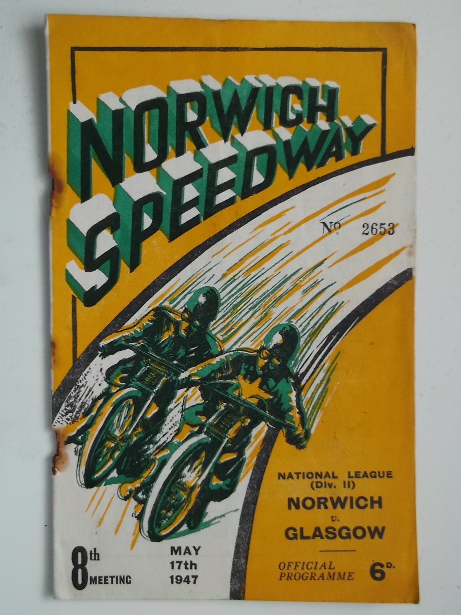 SPEEDWAY - 1947 NORWICH V GLASGOW