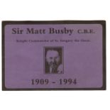 SIR MATT BUSBY MANCHESTER UNITED FUNERAL SERVICE CARD 1994 SCOTLAND LIVERPOOL MANCHESTER CITY