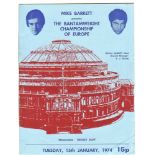 BOXING - ROYAL ALBERT HALL PROGRAMME 15/01/74 CLARK V FABRIZIO. McALINDEN V DUNCAN.