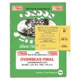 SPEEDWAY - 1982 OVERSEAS FINAL @ WHITE CITY PROGRAMME & TICKET