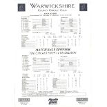 CRICKET - 2002 SCORECARD WARWICKSHIRE V WEST INDIES 'A' FULLY PRINTED