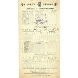 CRICKET - 1949 SCORECARD MIDDLESEX V NOTTINGHAMSHIRE