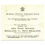 CRICKET - 1949 ENGLAND V NEW ZEALAND @ THE OVAL SURREY VIP TICKET