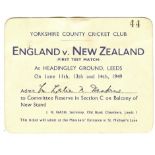 CRICKET - 1951 ENGLAND V NEW ZEALAND @ HEADINGLEY YORKSHIRE TICKET