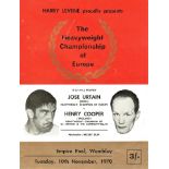 BOXING - HENRY COOPER V JOSE URTAIN PROGRAMME @ WEMBLEY 10/11/1970