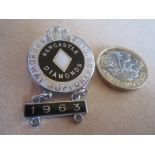 SPEEDWAY - NEWCASTLE DIAMONDS SILVER BADGE WITH 1963 BAR
