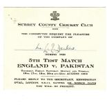 CRICKET - 1962 ENGLAND V PAKISTAN TICKET @ THE OVAL SURREY