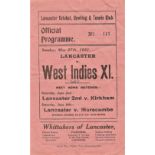 CRICKET - 1952 PROGRAMME LANCASTER V WEST INDIES XI.