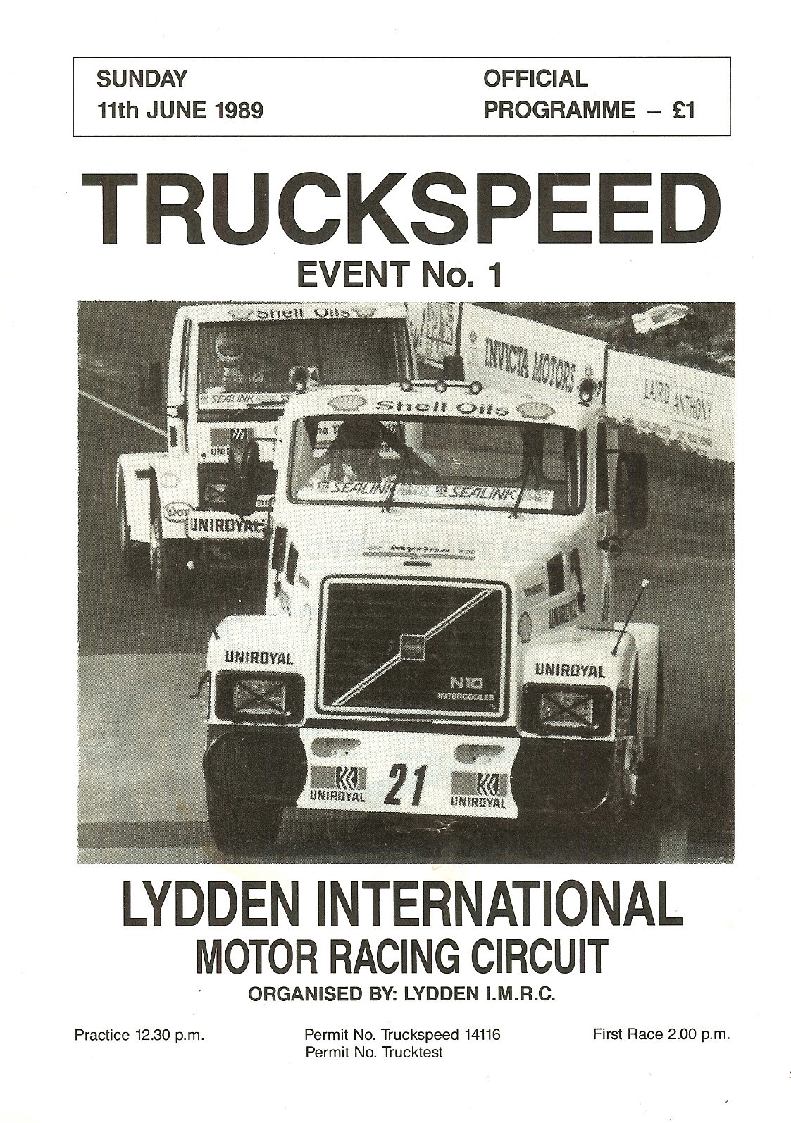 TRUCK RACING - 1989 TRUCKSPEED EVENT NO. 1 PROGRAMME @ LYDDEN