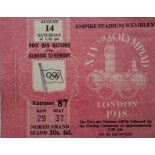 1948 OLYMPICS - TICKET FOR THE CLOSING CEREMONY AT WEMBLEY