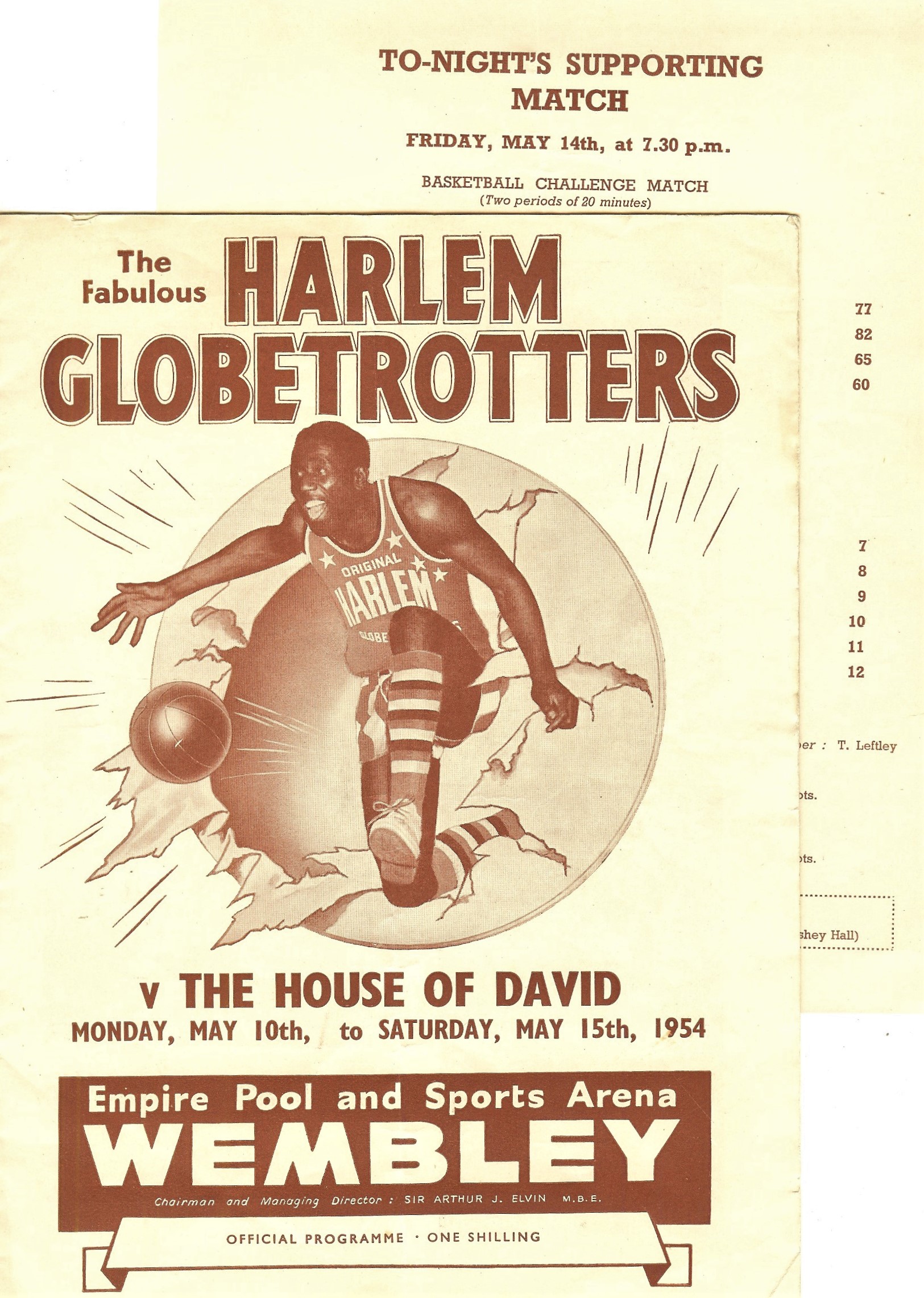 BASKETBALL - HARLEM GLOBETROTTERS 1954 PROGRAMME