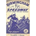 SPEEDWAY - BIRMINGHAM HALL GREEN V SHEFFIELD 1938 PROGRAMME