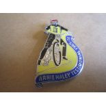 SPEEDWAY - ARNIE HALEY SHEFFIELD TESTIMONIAL 1976 SILVER BADGE