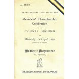 CRICKET - 1952 WARWICKSHIRE C.C.C. MEMBERS' CHAMPIONSHIP MATCH PROGRAMME