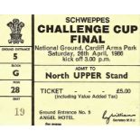 RUGBY UNION - 1986 SCHWEPPES CUP FINAL CARDIFF V NEWPORT TICKET