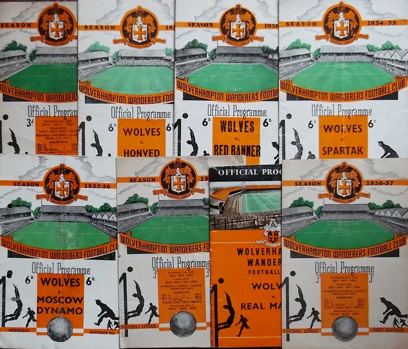 COLLECTION OF WOLVES FRIENDLY GAMES ALL 1950'S x 8