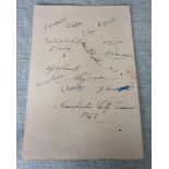 MANCHESTER CITY SIGNED DINNER MENU 1946-47