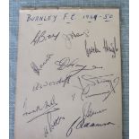 BURNLEY AUTOGRAPH PAGE 1949-50