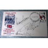 WORLD CUP FIRST DAY COVER SIGNED BOBBY MOORE, GEOFF HURST & MARTIN PETERS