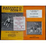 1969-70 WATFORD V LIVERPOOL FA CUP - OFFICIAL & PIRATE PROGRAMME + TICKET