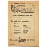 A.I.K. STOCKHOLM (SWEDEN) V BIRMINGHAM FRIENDLY 1946 MULTI SIGNED