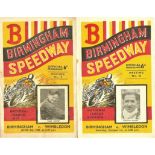 SPEEDWAY - 1949 BIRMINGHAM V WIMBLEDON NATIONAL LEAGUE 04/06/49 & 01/10/49