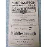 SOUTHAMPTON V MIDDLESBROUGH FRIENDLY 1951-52