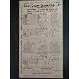 CRICKET - 1935 YORKSHIRE V REST OF ENGLAND SCORECARD AT THE OVAL