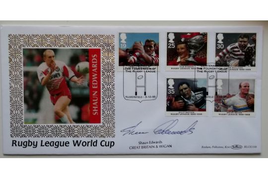 1995 RUGBY LEAGUE WORLD CUP LIMITED EDITION POSTAL COVER AUTOGRAPHED BY SHAUN EDWARDS