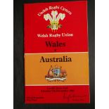 RUGBY UNION - WALES V AUSTRALIA PROGRAMME & TICKET