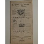 CRICKET - 1931 M.C.C V YORKSHIRE SCORECARD AT LORDS